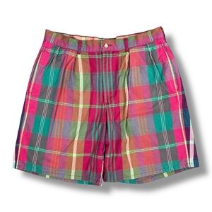 Vtg Polo Ralph Lauren Indian Madras Plaid Pleated Preppy Shorts Made In USA 34
